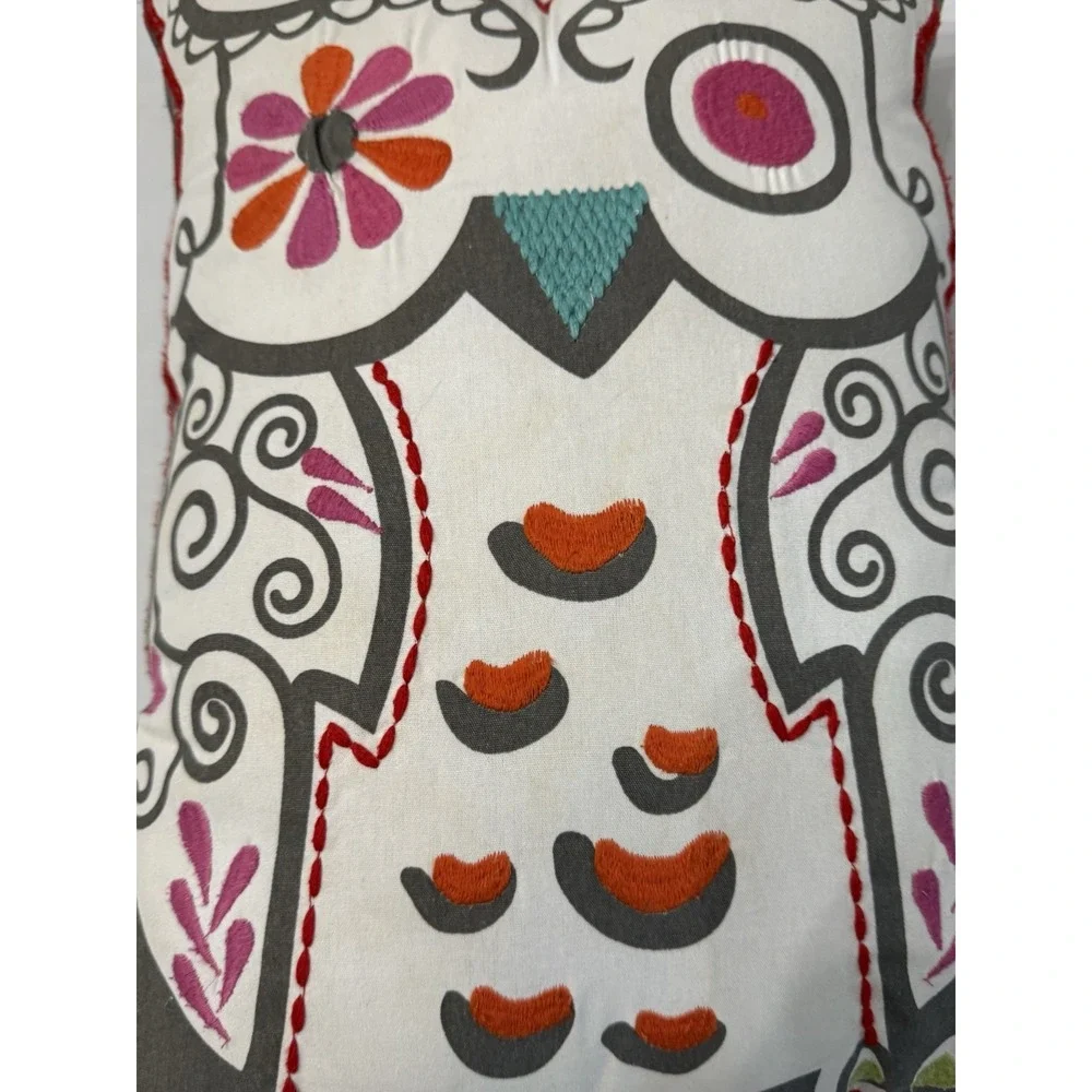 Pottery Barn Teen Junk Gypsy‎ Boho Owl Embroidered ThrowPillow 